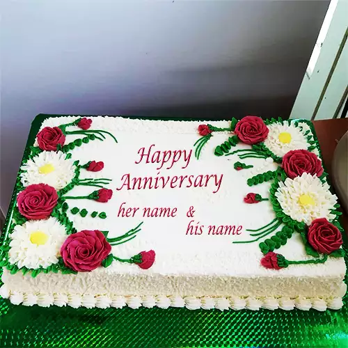 Anniversary Red Rose Cake With Name